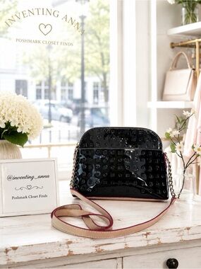 Arcadia Black Patent Leather Embossed Dome Crossbody Bag